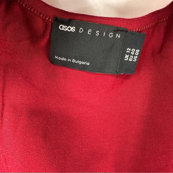 ASOS Design knot front off shoulder mini dress in oxblood Size US 8 - Picture 4 of 7